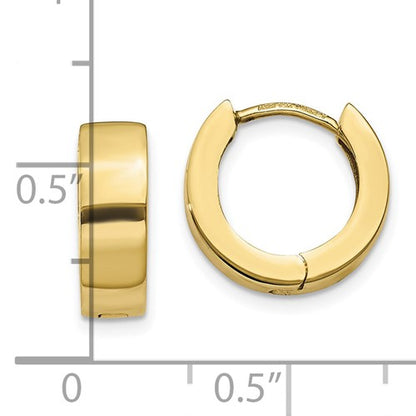 10k yellow gold classic huggie hinged hoop earrings 13mm x 13mm x 4.5mm