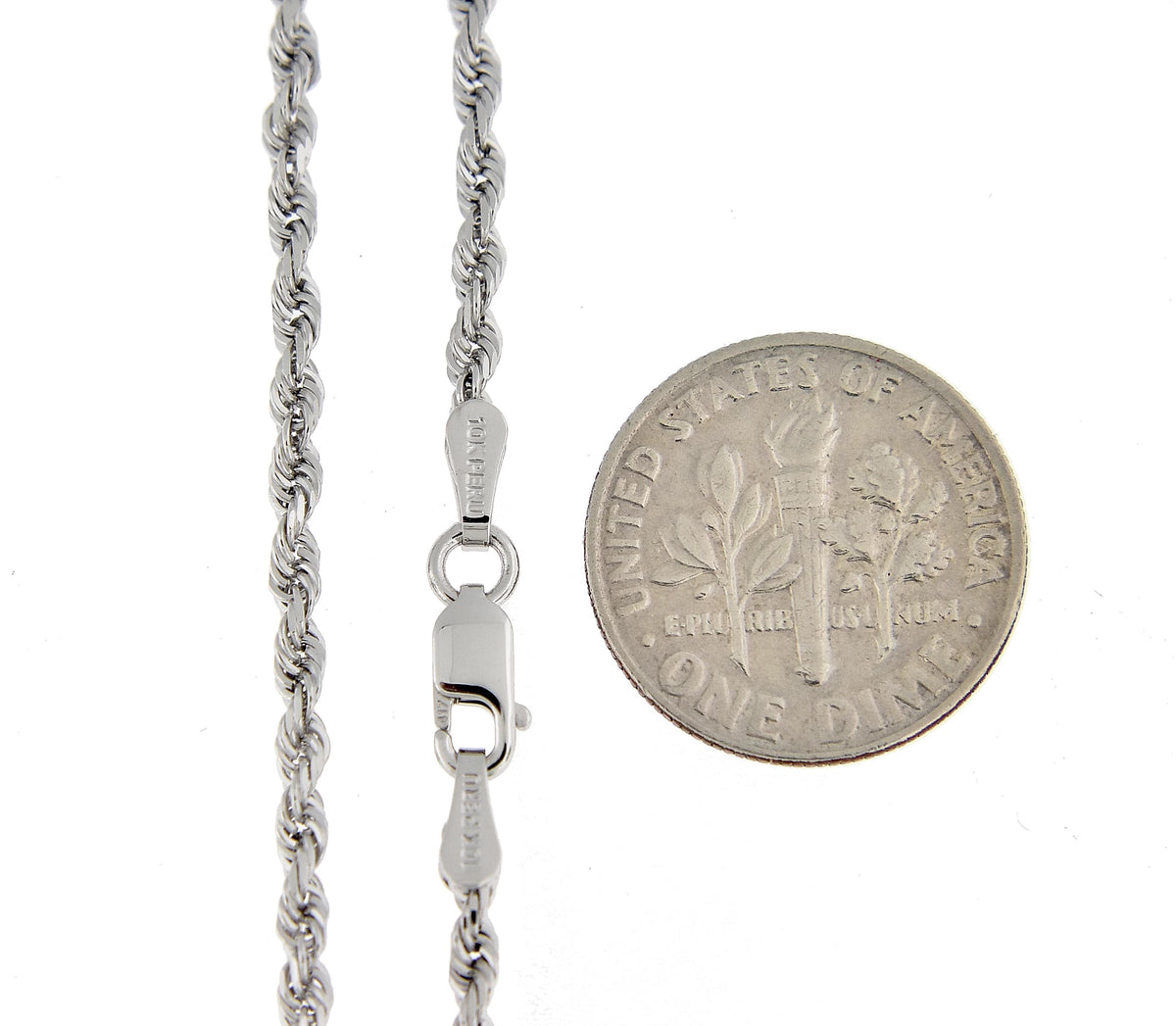 10k white gold 2.25mm diamond cut quadruple rope bracelet anklet choker necklace pendant chain