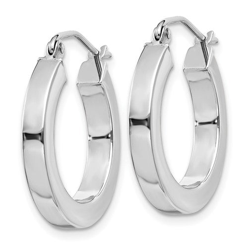 10k white gold classic square tube round hoop earrings 19mm x 3mm