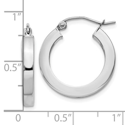 10k white gold classic square tube round hoop earrings 19mm x 3mm