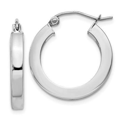 10k white gold classic square tube round hoop earrings 19mm x 3mm
