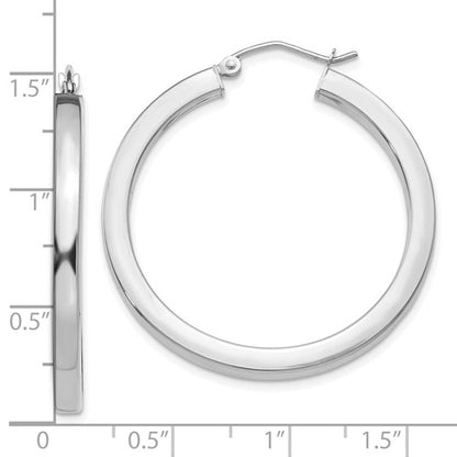10k white gold classic square tube round hoop earrings 35mm x 3mm