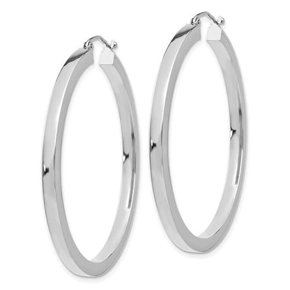 10k white gold classic square tube round hoop earrings 45mm x 3mm