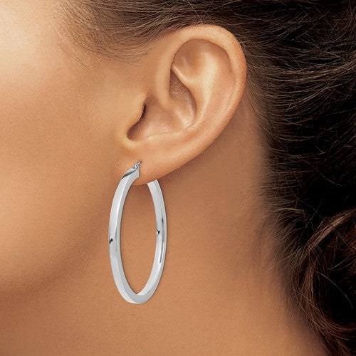 10k white gold classic square tube round hoop earrings 45mm x 3mm