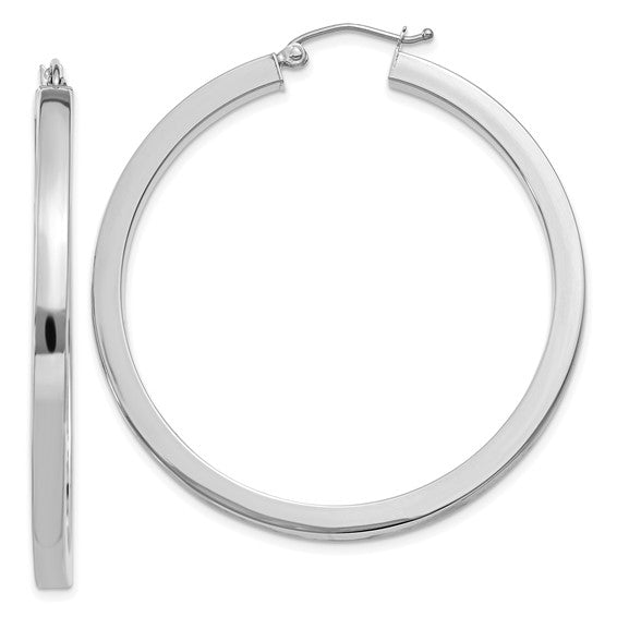 10k white gold classic square tube round hoop earrings 45mm x 3mm