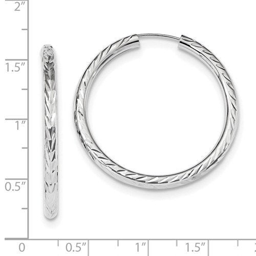 14k white gold diamond cut classic endless hoop earrings 33mm x 3mm