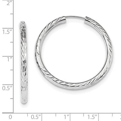 14k white gold diamond cut classic endless hoop earrings 33mm x 3mm