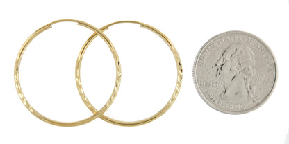 14k yellow gold satin diamond cut endless round hoop earrings 30mm x 1.5mm