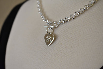sterling silver heavyweight heart tag charm toggle necklace or bracelet custom engraved personalized monogram