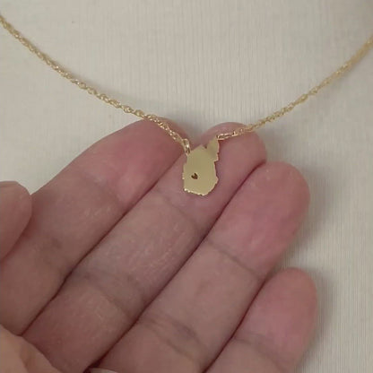14k Gold 10k Gold Silver West Virginia WV State Map Necklace Heart Personalized City