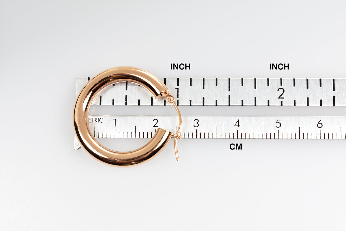 14k rose gold classic round hoop earrings 25mm x 4mm