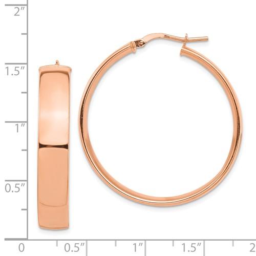 14k rose gold round square tube hoop earrings 35mm x 7mm
