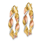 將圖片載入圖庫檢視器 14k Gold Tri Color Twisted Round Hoop Earrings

