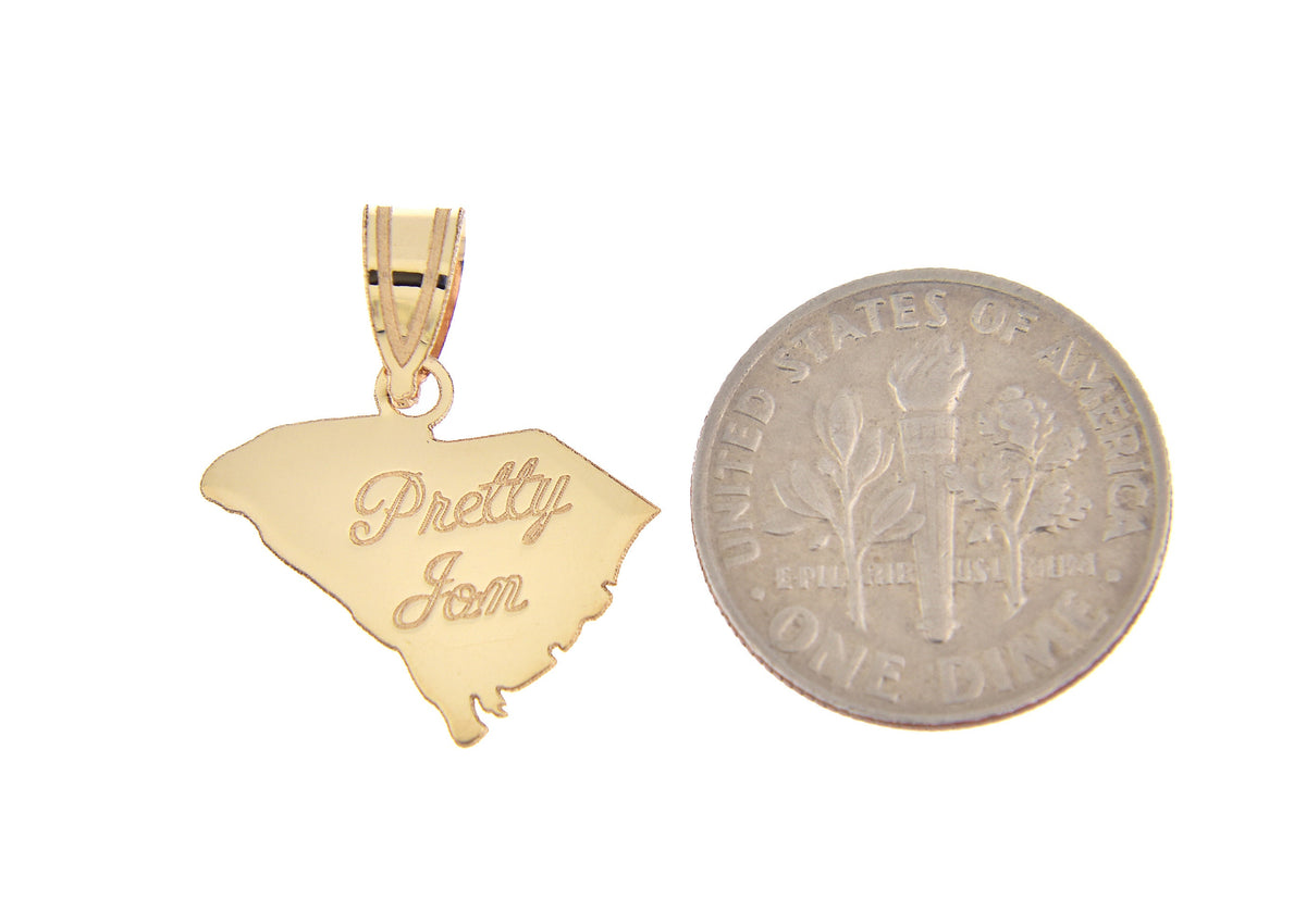 14k gold or sterling silver south carolina sc state map pendant charm personalized monogram