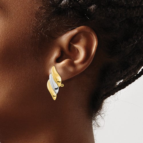 14k gold two tone geometric style non pierced clip on omega back earrings