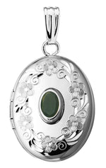 Load image into Gallery viewer, Sterling Silver Genuine Emerald Oval Locket Necklace May Birthstone Personalized Engraved Monogram
