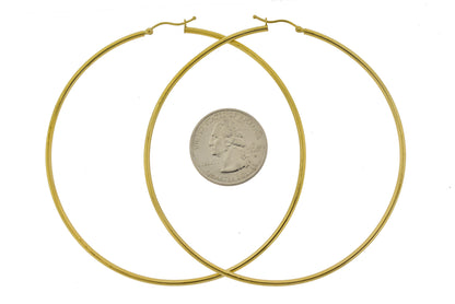 14k yellow gold 3.15 inch diameter extra large giant gigantic round classic hoop earrings 80mm x 2mm
