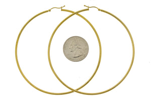 14K Yellow Gold 3.15 inch Diameter Extra Large Giant Gigantic Round Classic Hoop Earrings 80mm x 2mm