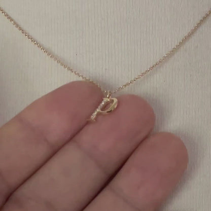 14K Yellow Rose White Gold .04 CTW Diamond Tiny Petite Lowercase Letter P Initial Alphabet Pendant Charm Necklace