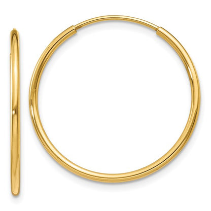 14k yellow gold round endless hoop earrings 20mm x 1.25mm