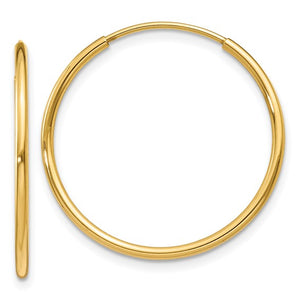 14k Yellow Gold Round Endless Hoop Earrings 20mm x 1.25mm