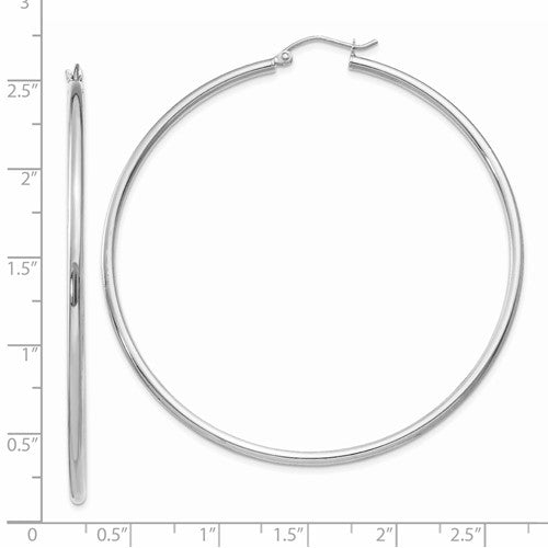 14k White Gold 2.28 inch Classic Round Hoop Earrings 58mmx2mm