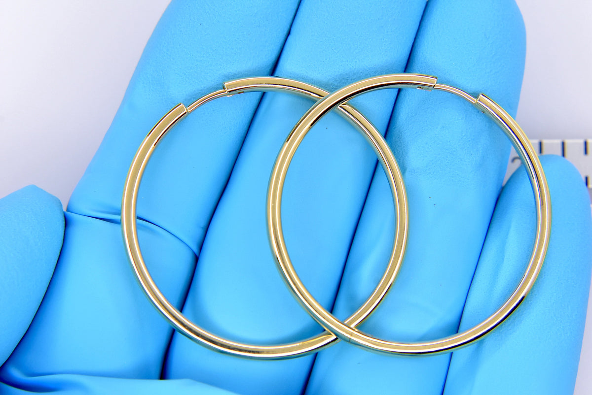 14k solid yellow rose white gold 38.7mm round endless hinged hoop earrings custom made to order