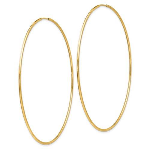 14k yellow gold  extra large endless round hoop earrings 70mm x 1.20mm