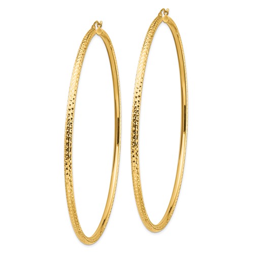 14k yellow gold 3.35 inch diameter extra large giant gigantic diamond cut round classic hoop earrings lightweight 85mm x 3mm