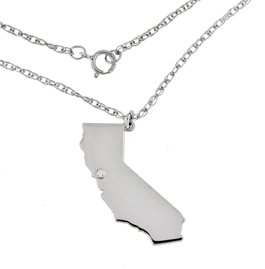 14k 10k yellow rose white gold diamond silver california  ca state map personalized city necklace