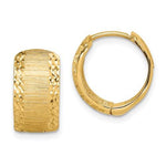 Load image into Gallery viewer, 14k Yellow Gold Diamond Cut Textured Huggie Hinged Hoop Earrings 12mm x 7mm
