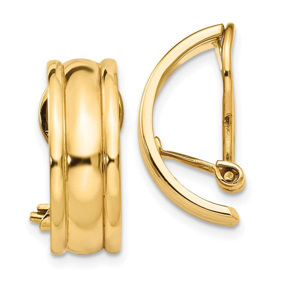 14k yellow gold non pierced clip on huggie j hoop earrings