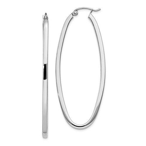 14k white gold classic large oval hoop earrings 50mm x 21mm x 2mm