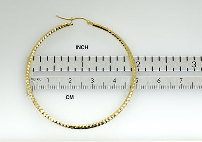 14k yellow gold diamond cut classic round hoop earrings 50mm x 2mm