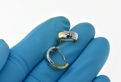 14k yellow white gold two tone classic huggie hinged hoop earrings 13mm x 5mm