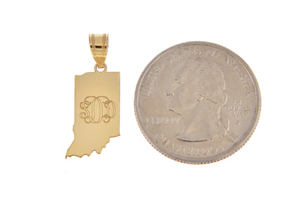 14k gold or sterling silver indiana in state map pendant charm personalized monogram