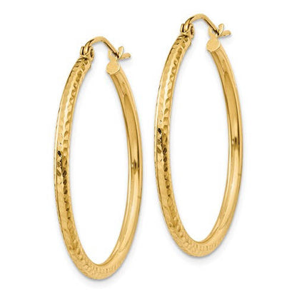 14k yellow gold diamond cut classic round hoop earrings 30mm x 2mm