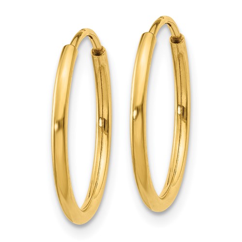 14k yellow gold round endless hoop earrings 15mm x 1.25mm