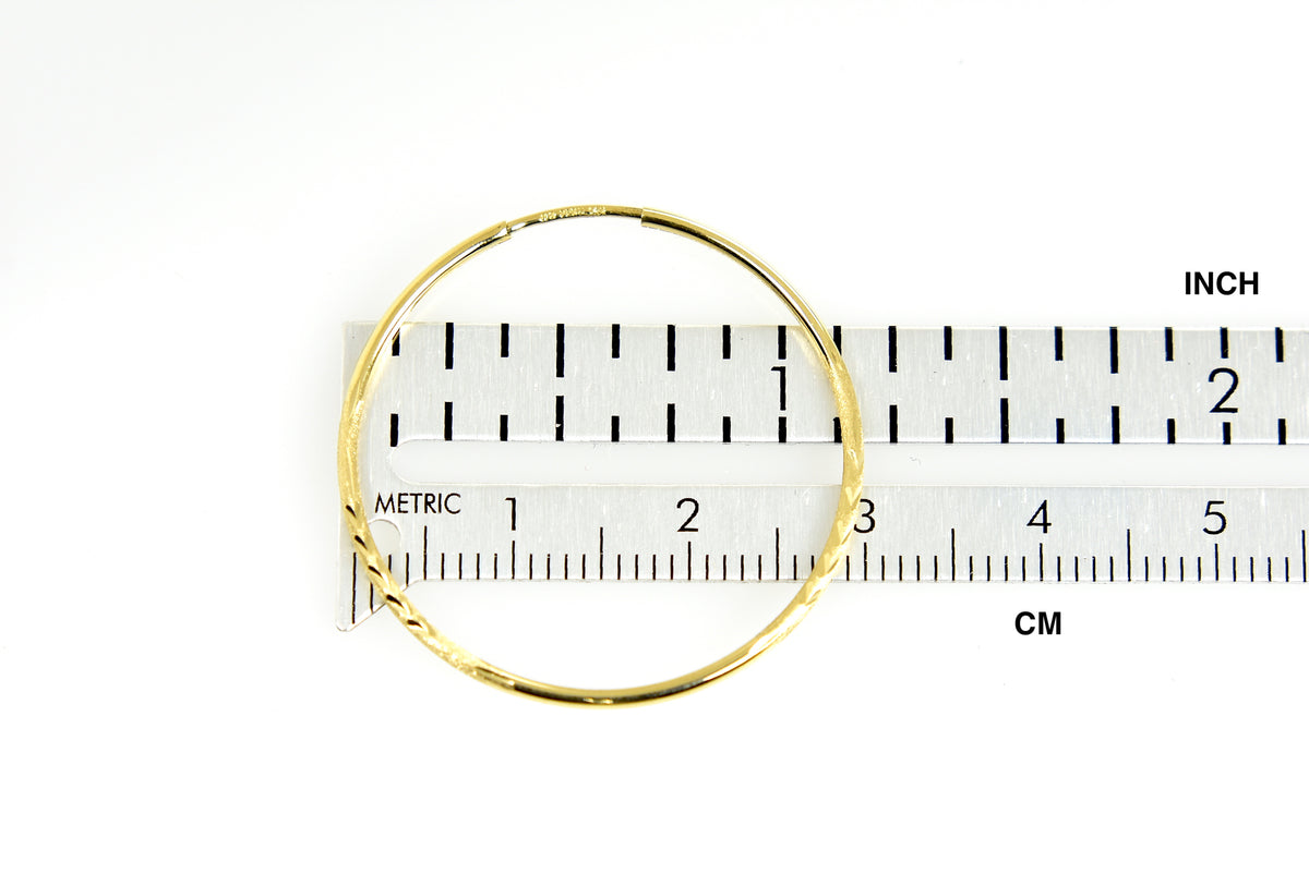 14k yellow gold diamond cut satin endless round hoop earrings 30mm x 1.25mm