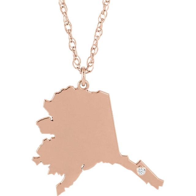 14k 10k Yellow Rose White Gold Diamond Silver Alaska AK State Map Personalized City Necklace