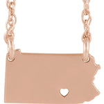 Load image into Gallery viewer, 14k Gold 10k Gold Silver Pennsylvania PA State Map Necklace Heart Personalized City
