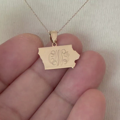 14K Gold or Sterling Silver Iowa IA State Map Pendant Charm Personalized Monogram