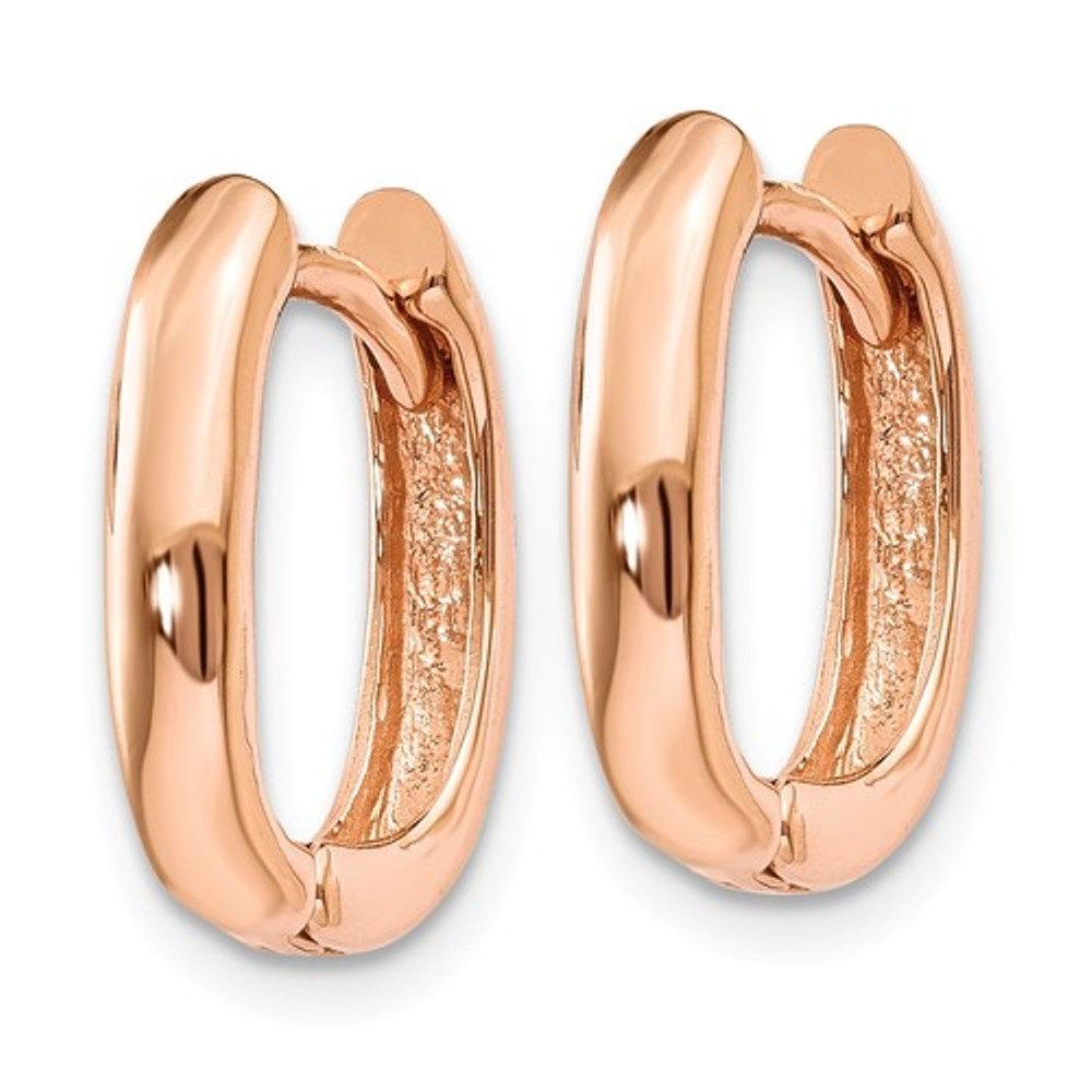 14k rose gold classic huggie hinged hoop earrings 13mm x 10mm x 3mm