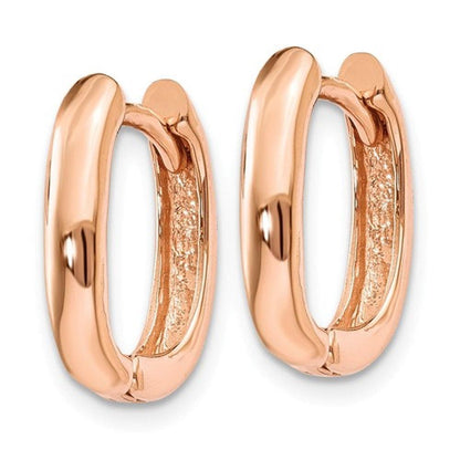 14k rose gold classic huggie hinged hoop earrings 13mm x 10mm x 3mm