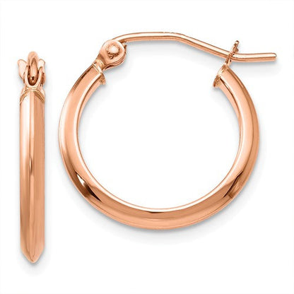 14k rose gold knife edge round hoop earrings 17mm x 2mm