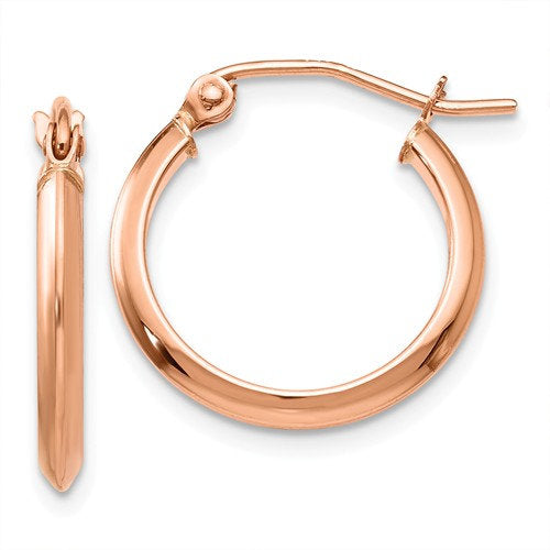 14k rose gold knife edge round hoop earrings 17mm x 2mm