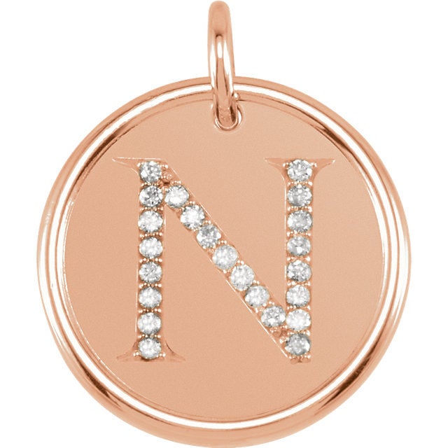 14k yellow rose white gold genuine diamond uppercase letter n initial alphabet pendant charm custom made personalized engraved