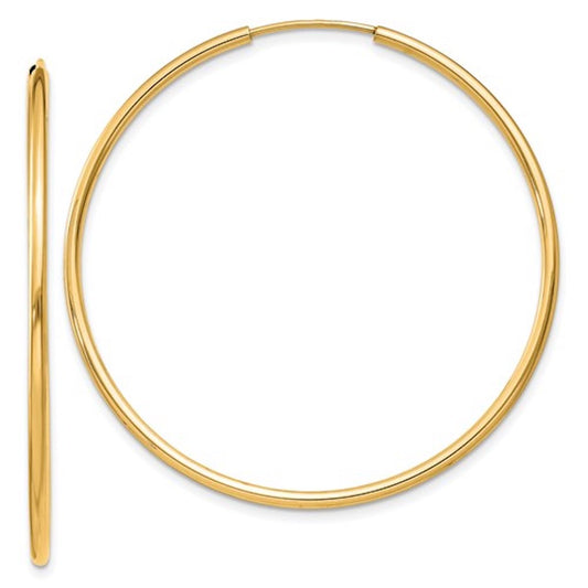 14k yellow gold large endless round hoop earrings 40mm x 1.5mm
