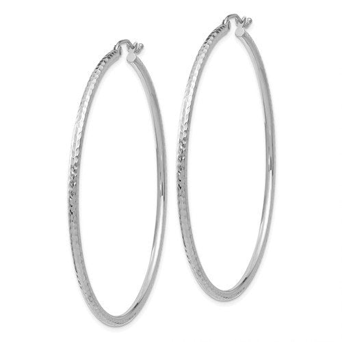 14k white gold diamond cut round hoop earrings 55mm x 2mm