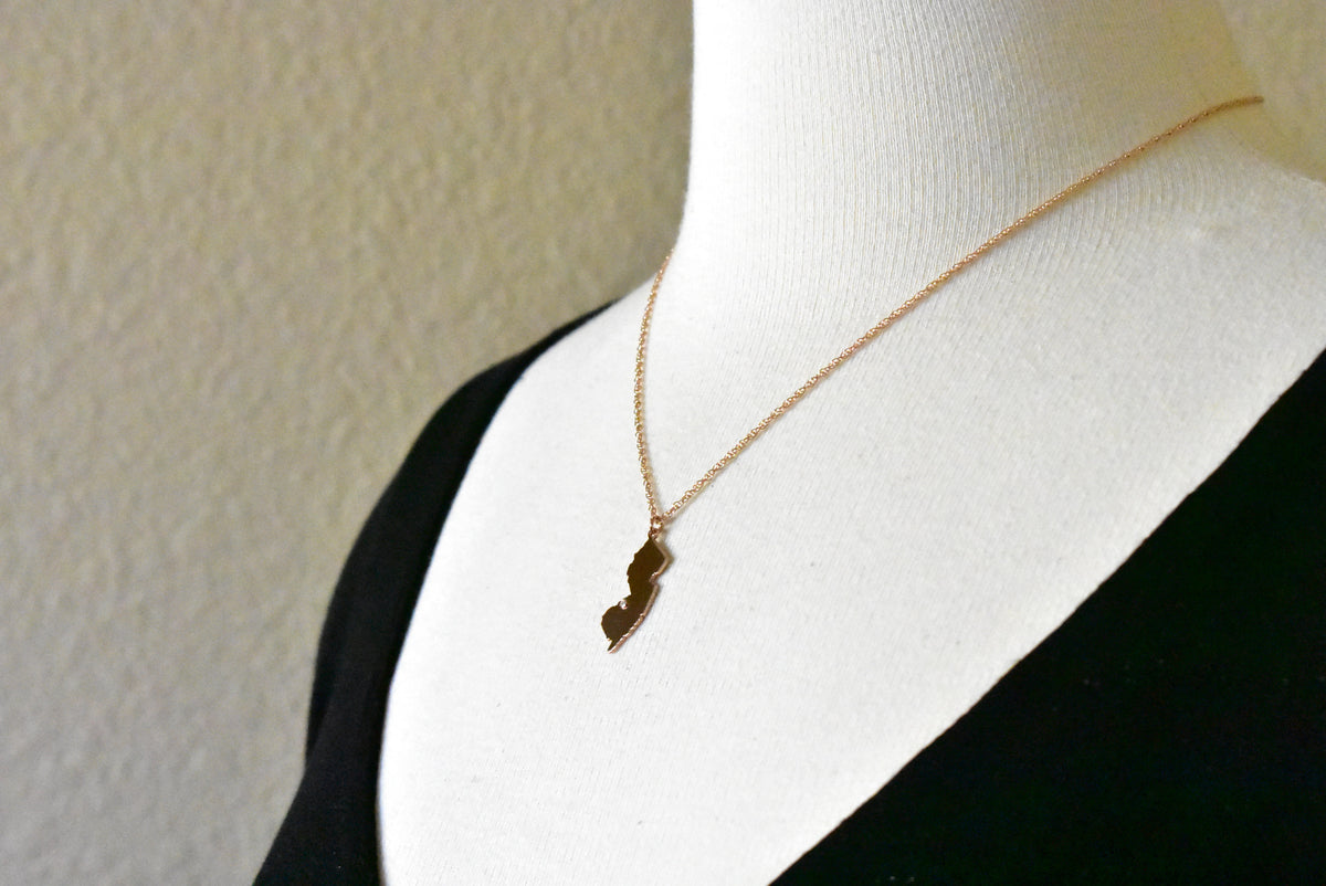 14k 10k yellow rose white gold diamond silver new jersey nj state map personalized city necklace